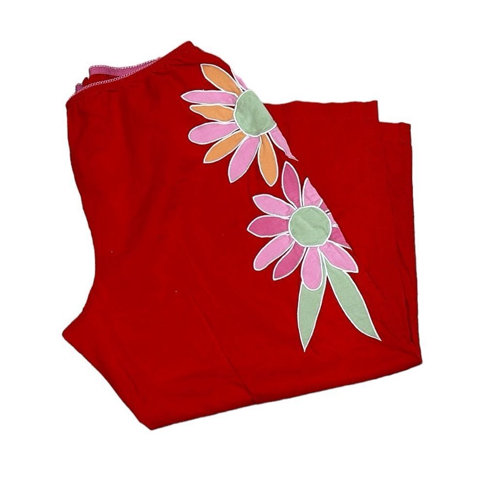 Victoria’s Secret Y2K  Cropped PJ Pajama Pant Red M Flower Applique'